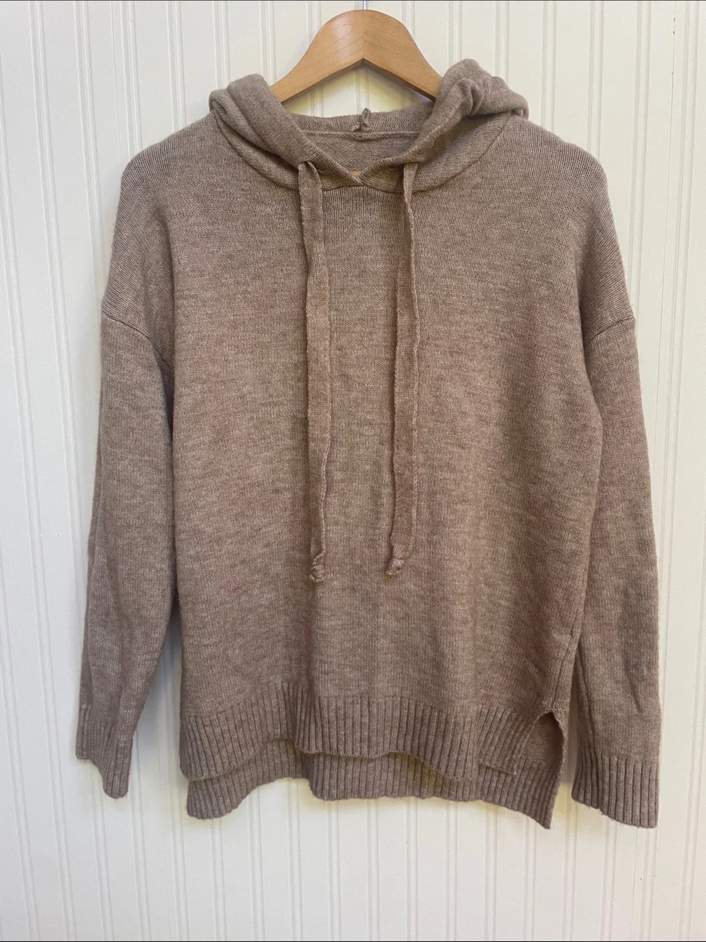 Taupe Wool Blend Hooded Lightweight Knit Sweater Women’s Size M